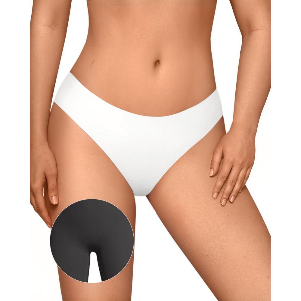 imageOEAK Seamless Thongs for Women Invisible Thongs No Show Thong Panty Liners Tangas Comfortable Workout GStrings Underwear M White