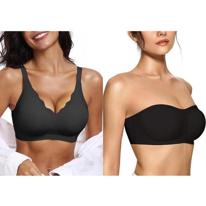imageOEAK Womens Comfortable Wireless Bras Push Up Seamless Bralettes Strapless Bandeau Bra Non Slip Bras Tube Bra Black Black M