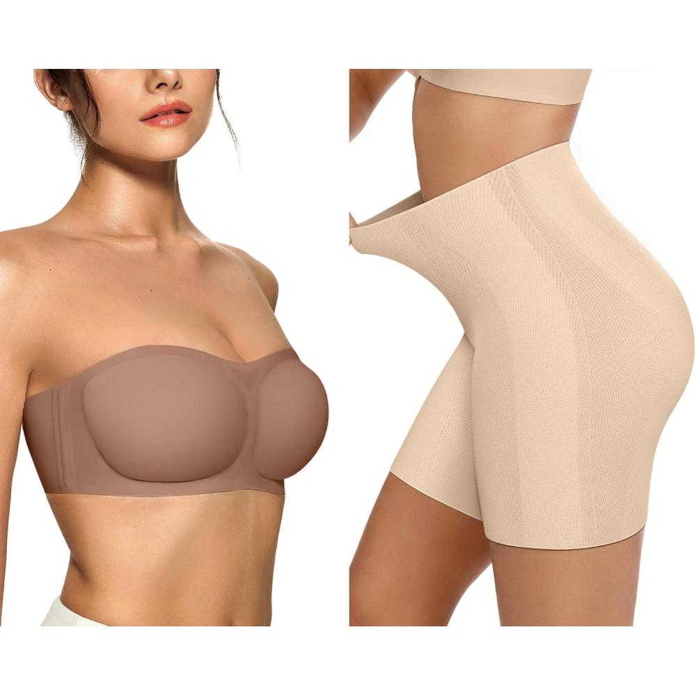 imageOEAK Womens Strapless Bras Push Up Bandeau Bra Coffee ampamp Tummy Control Shapewear Nude M