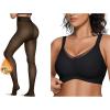 imageOEAK Womens Fleece Lined Tights Leggings Sheer Fake Translucent Tights Womens Wireless Bras V Mesh Comfortable Bralette Supportive Tshirt Bra Black 220g SM  Black S