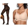 imageOEAK Womens Fleece Lined Tights Leggings Sheer Fake Translucent Tights Womens Wireless Bras V Mesh Comfortable Bralette Supportive Tshirt Bra Brown 300g LXL PLUS  Nude XL