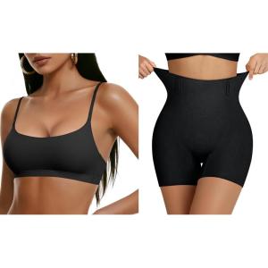 OEAK Women Tummy Control Shapewear Black S+Comfort Cami Bra Seamless Unlined Bralettes Black S