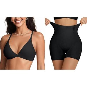 OEAK Women Tummy Control Shapewear Black S+Comfort Triangle Bra Plunge Unlined Bralettes Black S