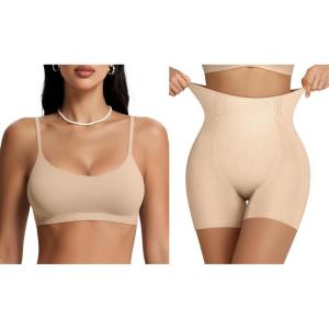OEAK Women Tummy Control Shapewear Nude S+Comfort Cami Bra Seamless Unlined Bralettes Beige S