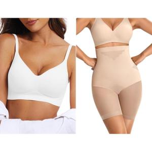 OEAK Womens Push Up Everyday Bras White & SuperPower Tummy Control Shapewear Nude S