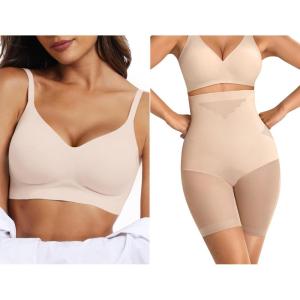 OEAK Womens Push Up Everyday Bras & SuperPower Tummy Control Shapewear Nude L
