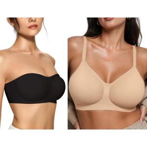 OEAK Womens Strapless Bras Bandeau Bra Black & Bralettes for Women with Support Nude M