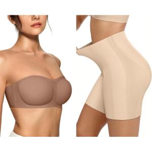 OEAK Womens Strapless Bras Push Up Bandeau Bra Coffee & Tummy Control Shapewear Nude M