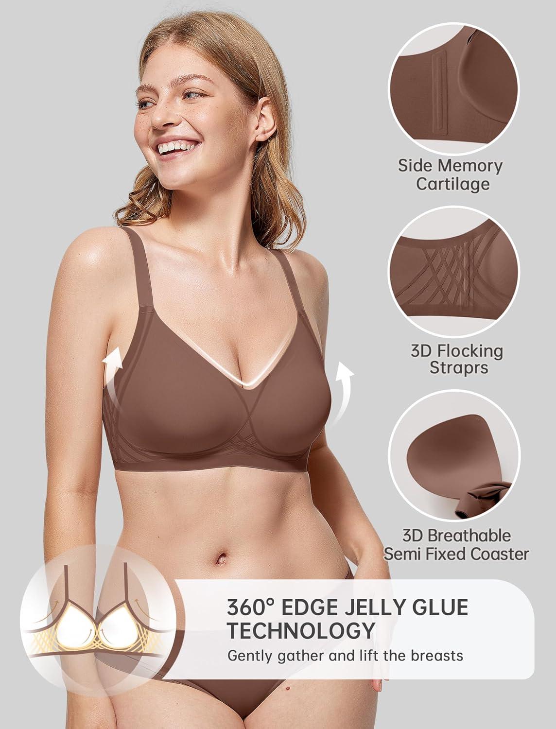 imageOEAK Women Seamless Bra No Underwire Push Up Anti Sagging Bralettes Everyday Supportive Racerback Bras 32A to 40D42BCoffee