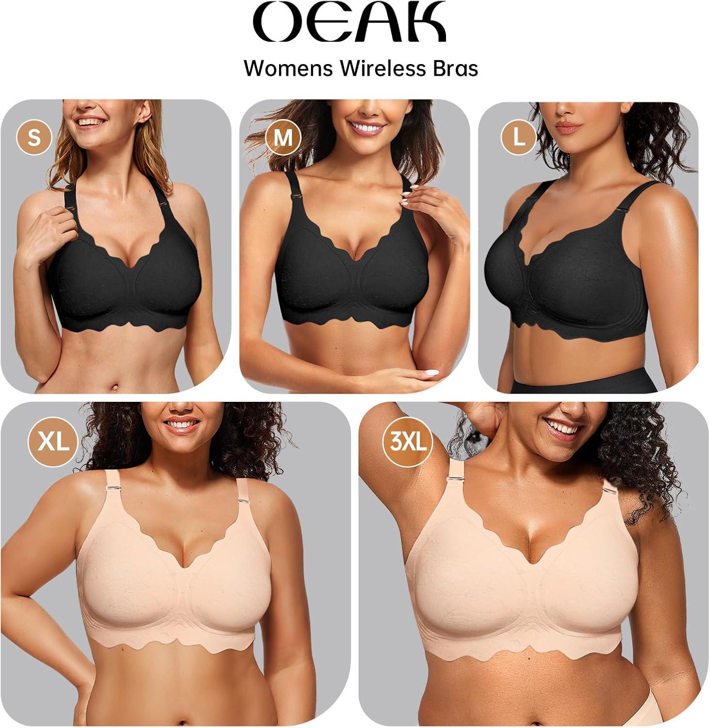 imageOEAK Womens Modern Scalloped No Underwire Sports Bra Full Coverage High Support Wire Free Adjustable Straps Black Size S