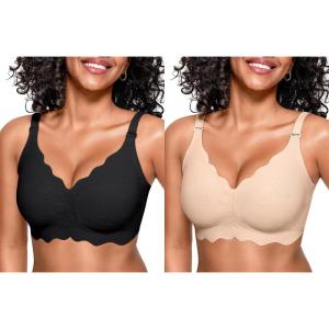 OEAK Women’s Modern Scalloped No Underwire Sports Bra, Full Coverage, High Support, Wire Free, Adjustable Straps, Black, Size S