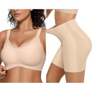 OEAK Womens Wireless Bras V Mesh Comfortable & Tummy Control Shapewear Nude M