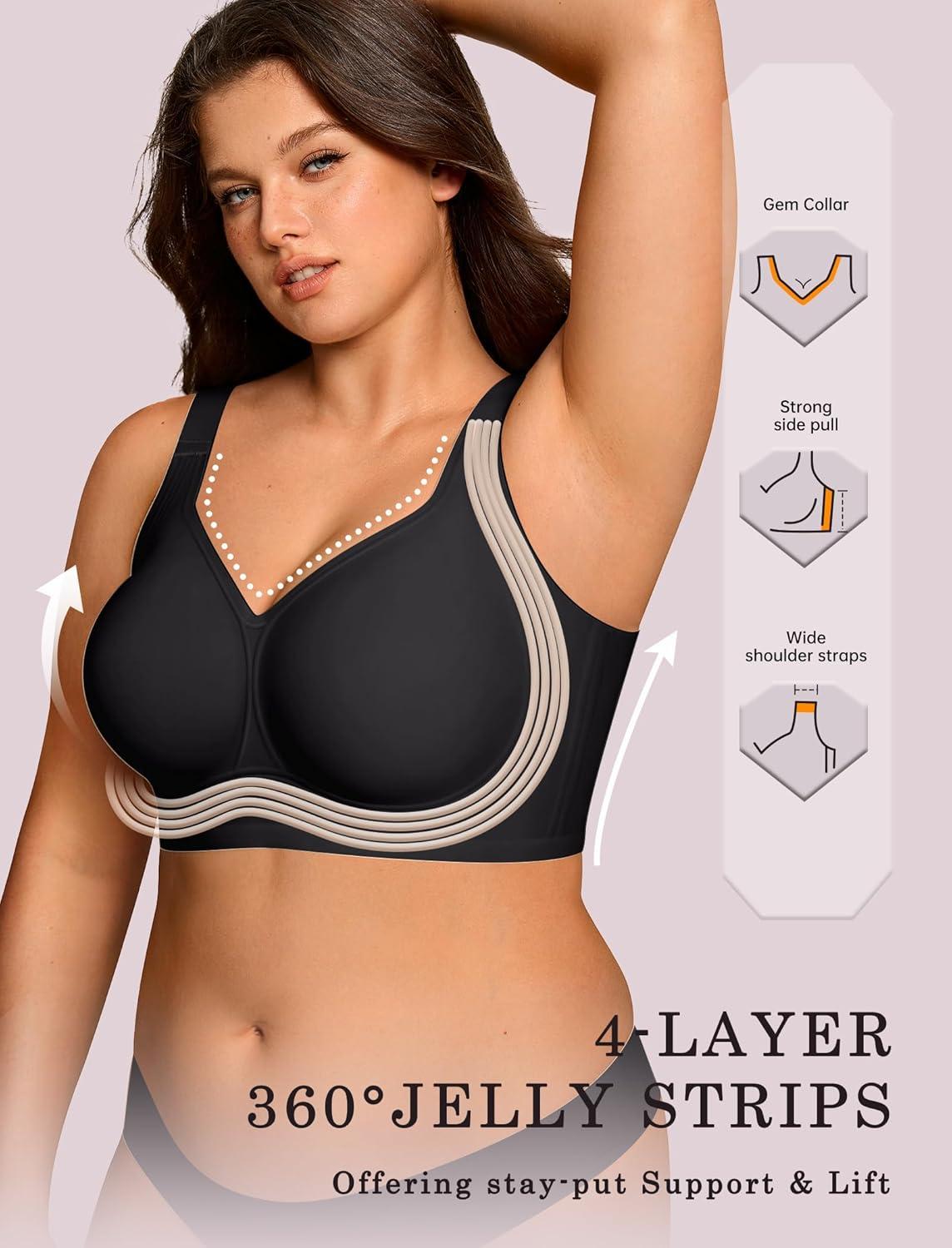 imageOEAK Tummy Control Shapewear Shorts ampamp Supportive Wireless Bras Black 3XL