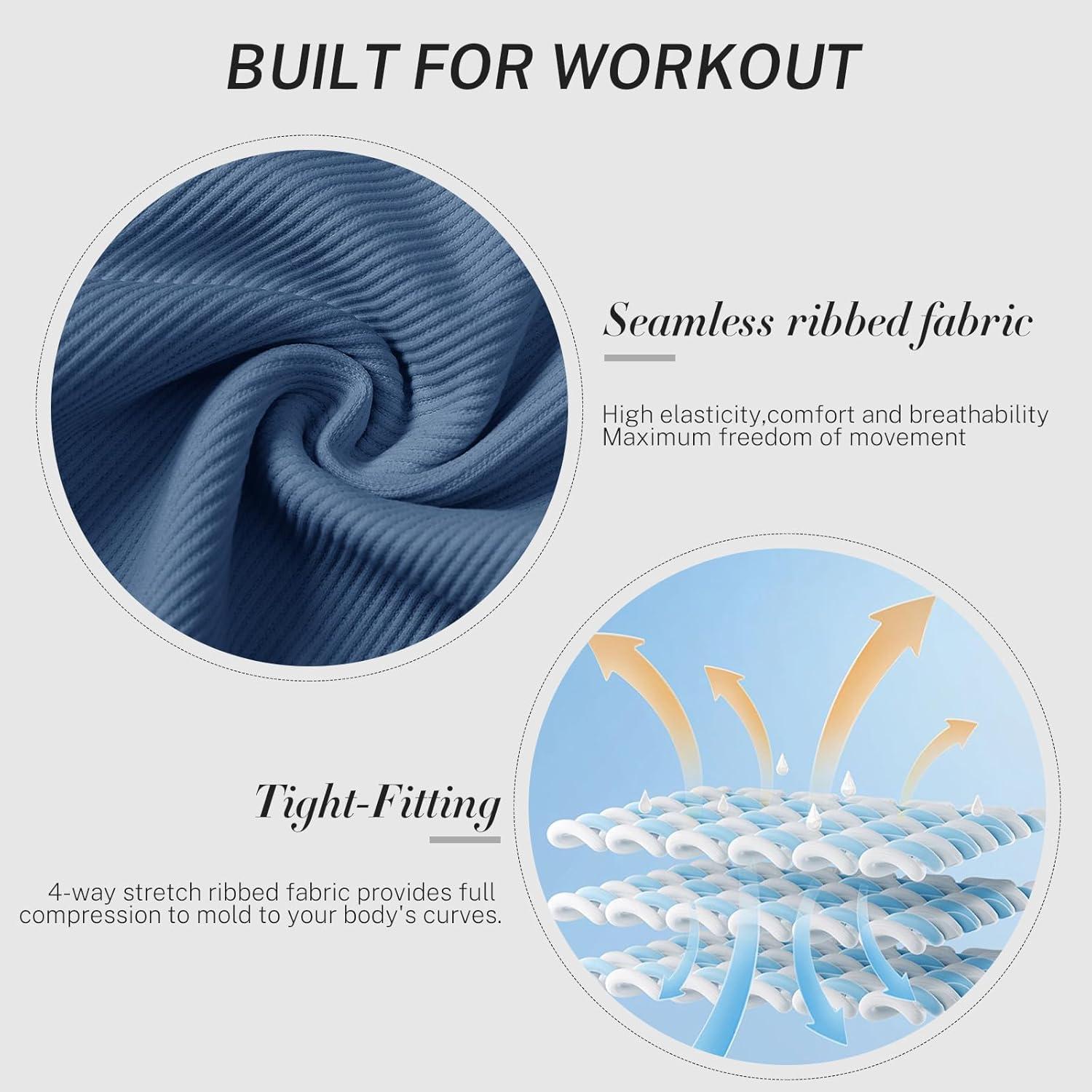 imageOEAK Womens Ribbed Jumpsuit with Tummy Control Long Sleeve Unitard Casual Yoga Rompers High Waisted One Piece Workout BodyconDark Blue