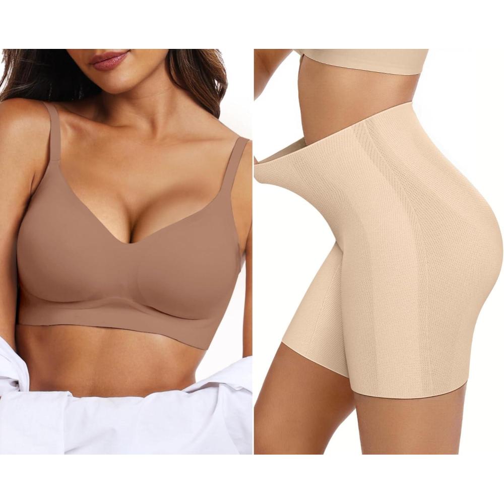 imageOEAK Womens Push Up Everyday Bras Coffee ampamp Tummy Control Shapewear for Women Seamless Nude S