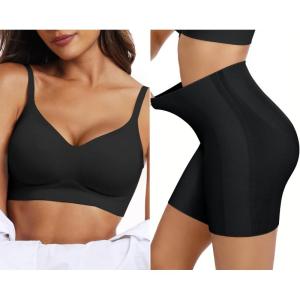 OEAK Womens Push Up Everyday Bras & Tummy Control Shapewear for Women Seamless Black XL