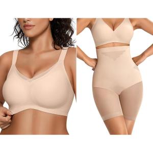 OEAK Womens Wireless Bras V Mesh & Tummy Control SuperPower Nude M