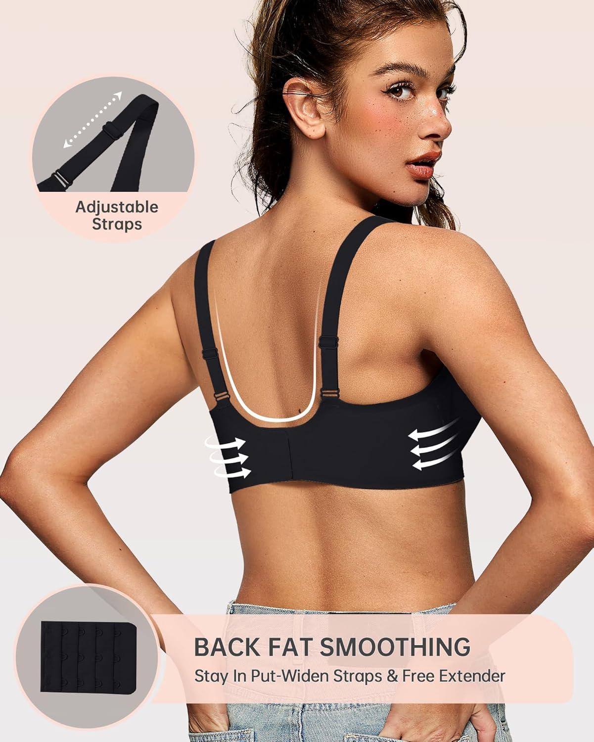 imageOEAK Womens Deep V Bras Comfortable Bra Support Push Up Bralettes Low Cut no Underwire Bra Plunge Seamless Tshirts Bras Black XXL