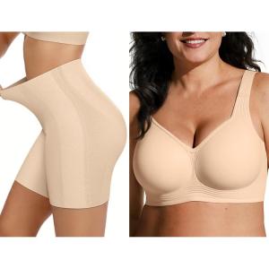 OEAK Tummy Control Shapewear Shorts & Supportive Wireless Bras Nude 3XL