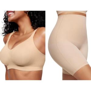 OEAK Womens Wireless Seamless Bras Full Coverage M-Plus & Tummy Control Shapewear Nude Shorts M