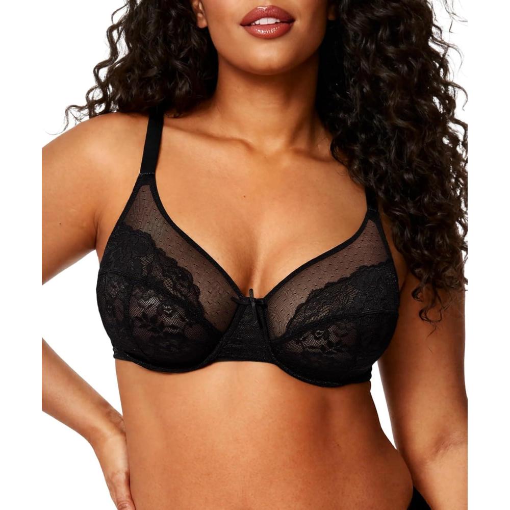 imageOEAK Womens Minimizer Bras Underwire Full Coverage Bra Plus Size Unlined Lace Bralette Lifting Tshirt Bras for Large BreastBlack