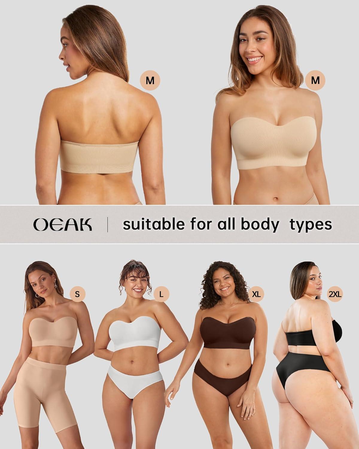 imageOEAK Strapless Bras for Women Wireless Bandeau Bra Non Slip Push Up Tube Top Seamless Bras Comfortable Padded Bralette Chocolate XXL