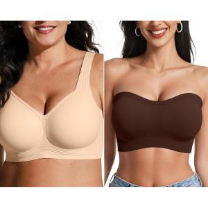 OEAK Womens Wireless Bras Supportive Nude & Strapless Bandeau Bras Non Slip Chocolate XXL