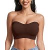 imageOEAK Strapless Bras for Women Wireless Bandeau Bra Non Slip Push Up Tube Top Seamless Bras Comfortable Padded Bralette Chocolate L