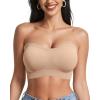 imageOEAK Strapless Bras for Women Wireless Bandeau Bra Non Slip Push Up Tube Top Seamless Bras Comfortable Padded Bralette Nude XXL