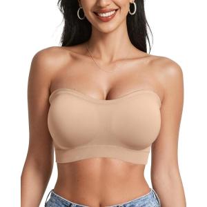 OEAK Strapless Bras for Women Wireless Bandeau Bra Non Slip Push Up Tube Top Seamless Bras Comfortable Padded Bralette Nude XXL
