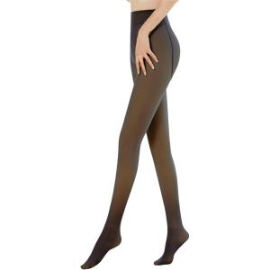 OEAK Womens Fleece Lined Tights Fake Translucent Pantyhose Thermal Opaque High Waisted Warm Legging Pants Footed Sheer Tights 300g Fake Translucent Black XXL