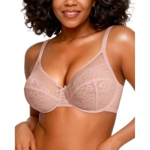 OEAK Womens Minimizer Bras Underwire Full Coverage Bra Plus Size Unlined Lace Bralette Lifting Tshirt Bras for Large Breast(Pink)