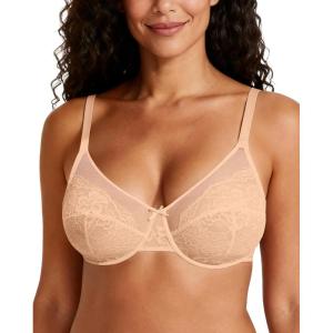 OEAK Womens Minimizer Bras Underwire Full Coverage Bra Plus Size Unlined Lace Bralette Lifting Tshirt Bras for Large Breast(Warm Beige)