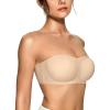 imageOEAK Womens Strapless Bras Push Up Bandeau Bra Non Slip Wireless Supportive Padded Bras Seamless Comfortable Tube Bra Beige XL