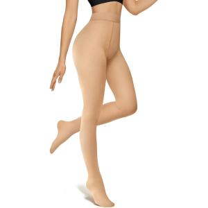 OEAK Womens Fleece Lined Tights Fake Translucent Pantyhose Thermal Opaque High Waisted Winter Legging Footed Sheer Tights(Opaque Nude)