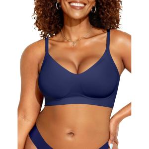 OEAK Womens Wireless Bras Comfortable Push Up Bra No Underwire Bra Full Support Lift Bralette Everyday Seamless Tshirt Bras(Navy Blue)