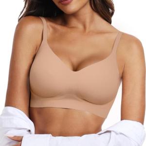 OEAK Womens Wireless Bras Comfortable Push Up Bra No Underwire Bra Full Support Lift Bralette Everyday Seamless Tshirt Bras(Praline)