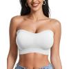 imageOEAK Strapless Bras for Women Wireless Bandeau Bra Non Slip Push Up Tube Top Seamless Bras Comfortable Padded Bralette White L