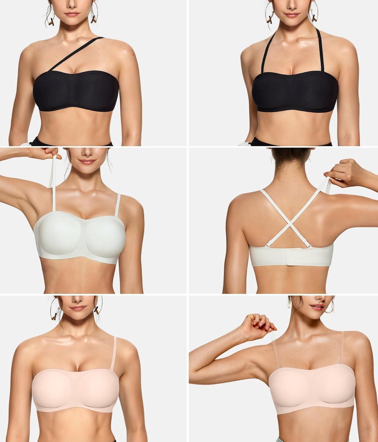 imageOEAK Womens Strapless Bras Push Up Bandeau Bra Non Slip Wireless Supportive Padded Bras Seamless Comfortable Tube Bra Nude Skin S