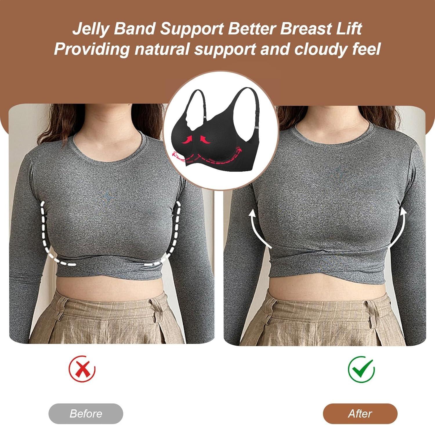 imageOEAK Womens Wireless Jelly Bras Push Up Bralette Full Coverage No Underwire Bra Comfortable Everyday Seamless Tshirt BrasBlack With Jcquard Wave