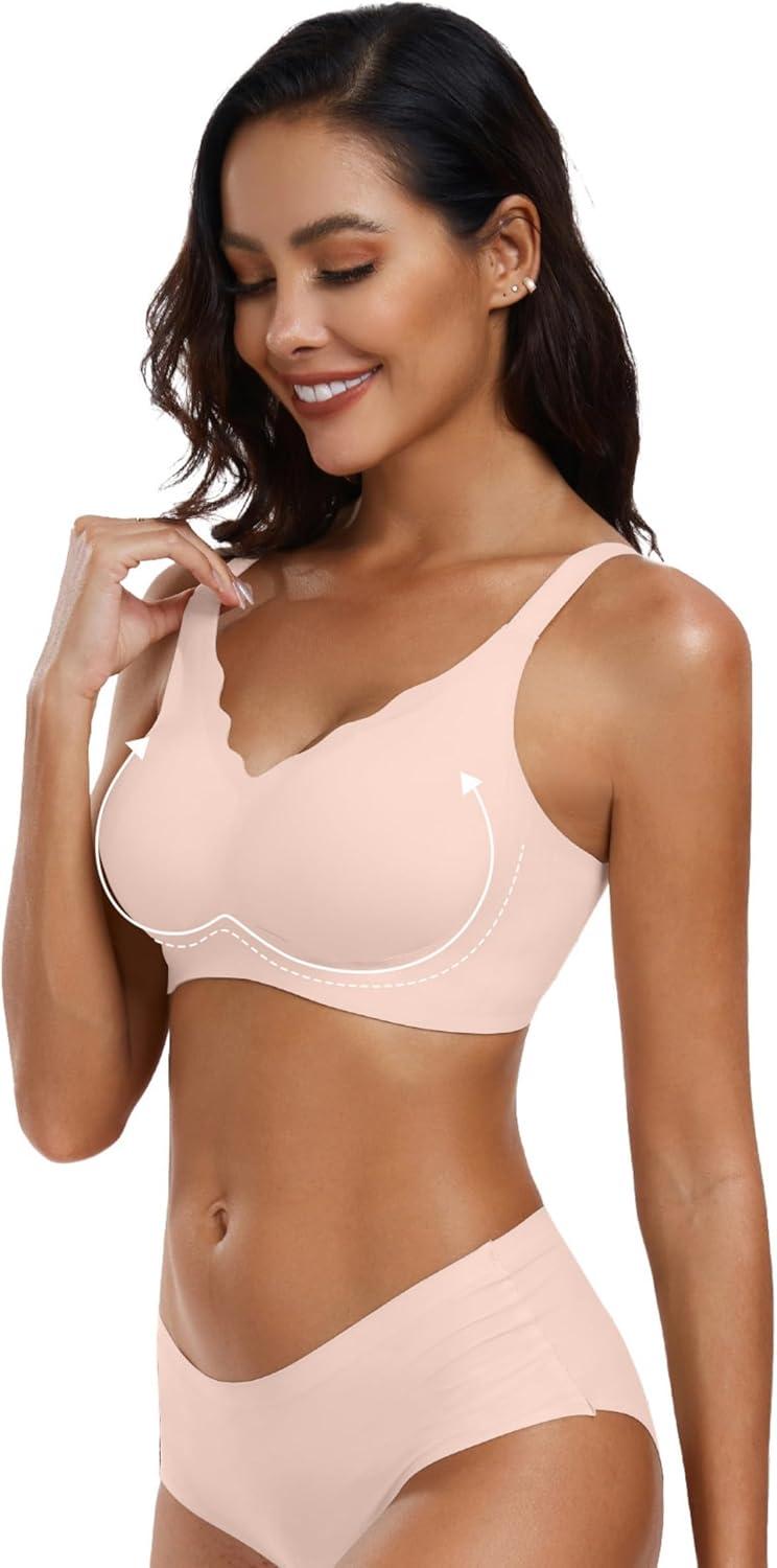 imageOEAK Womens Wireless Jelly Bras Push Up Bralette Full Coverage No Underwire Bra Comfortable Everyday Seamless Tshirt BrasNude