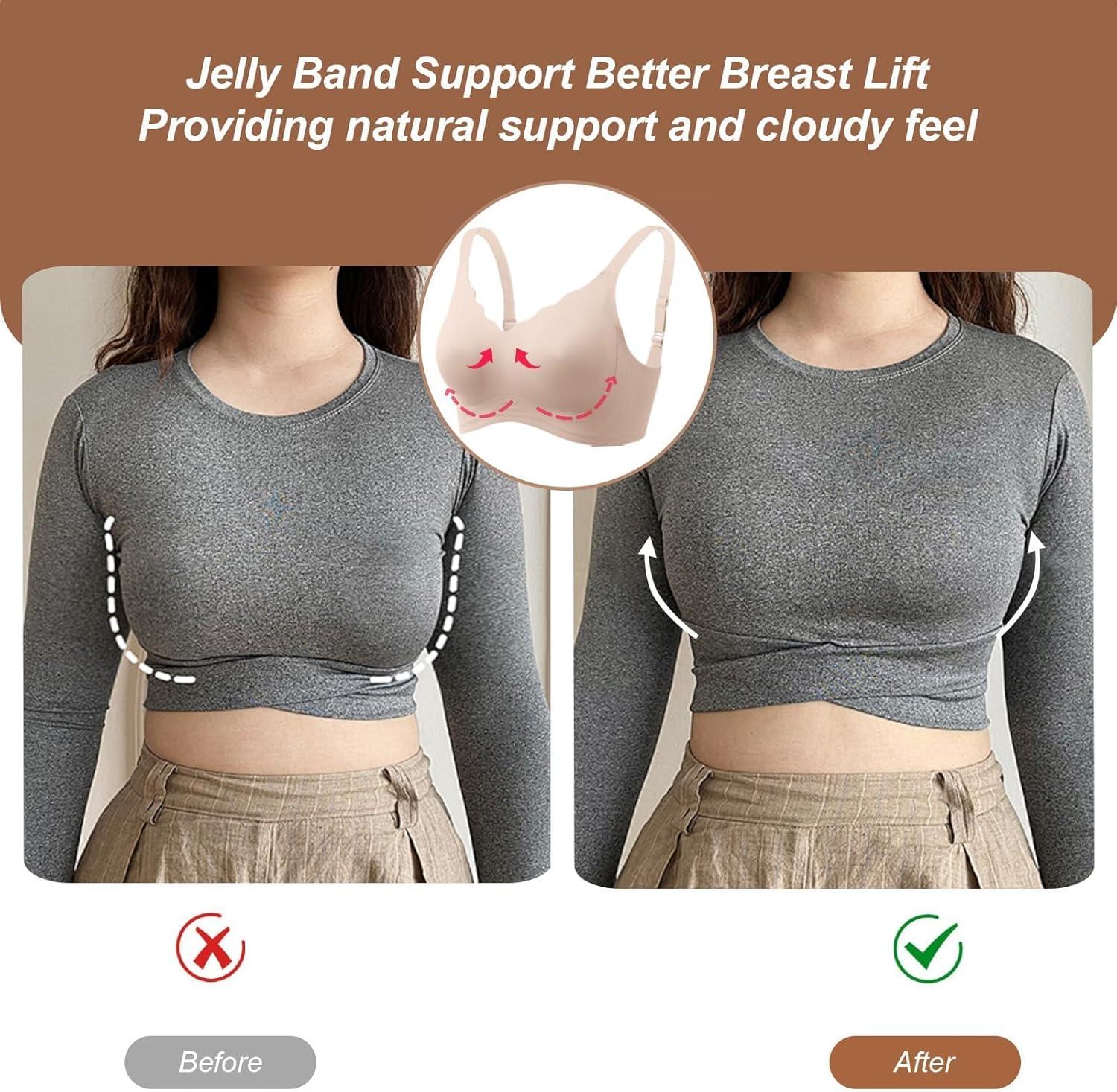 imageOEAK Womens Wireless Jelly Bras Push Up Bralette Full Coverage No Underwire Bra Comfortable Everyday Seamless Tshirt BrasNude