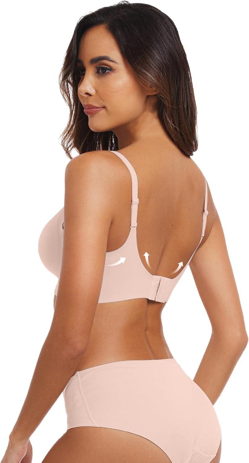 imageOEAK Womens Wireless Jelly Bras Push Up Bralette Full Coverage No Underwire Bra Comfortable Everyday Seamless Tshirt BrasNude