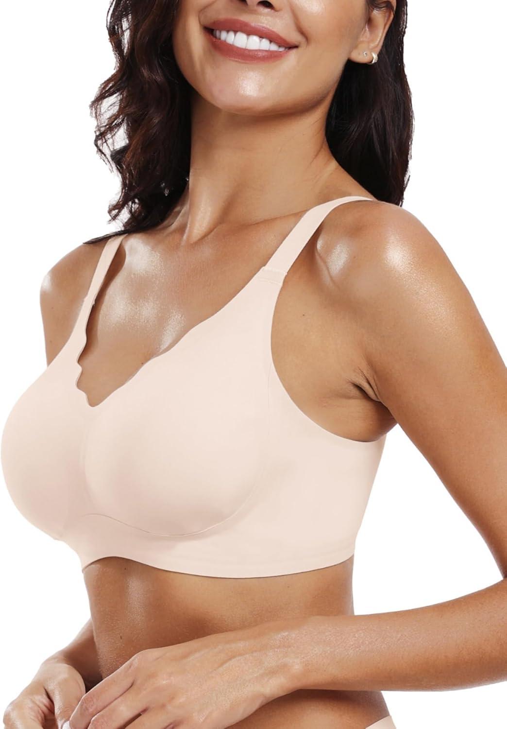 imageOEAK Womens Wireless Jelly Bras Push Up Bralette Full Coverage No Underwire Bra Comfortable Everyday Seamless Tshirt BrasNude