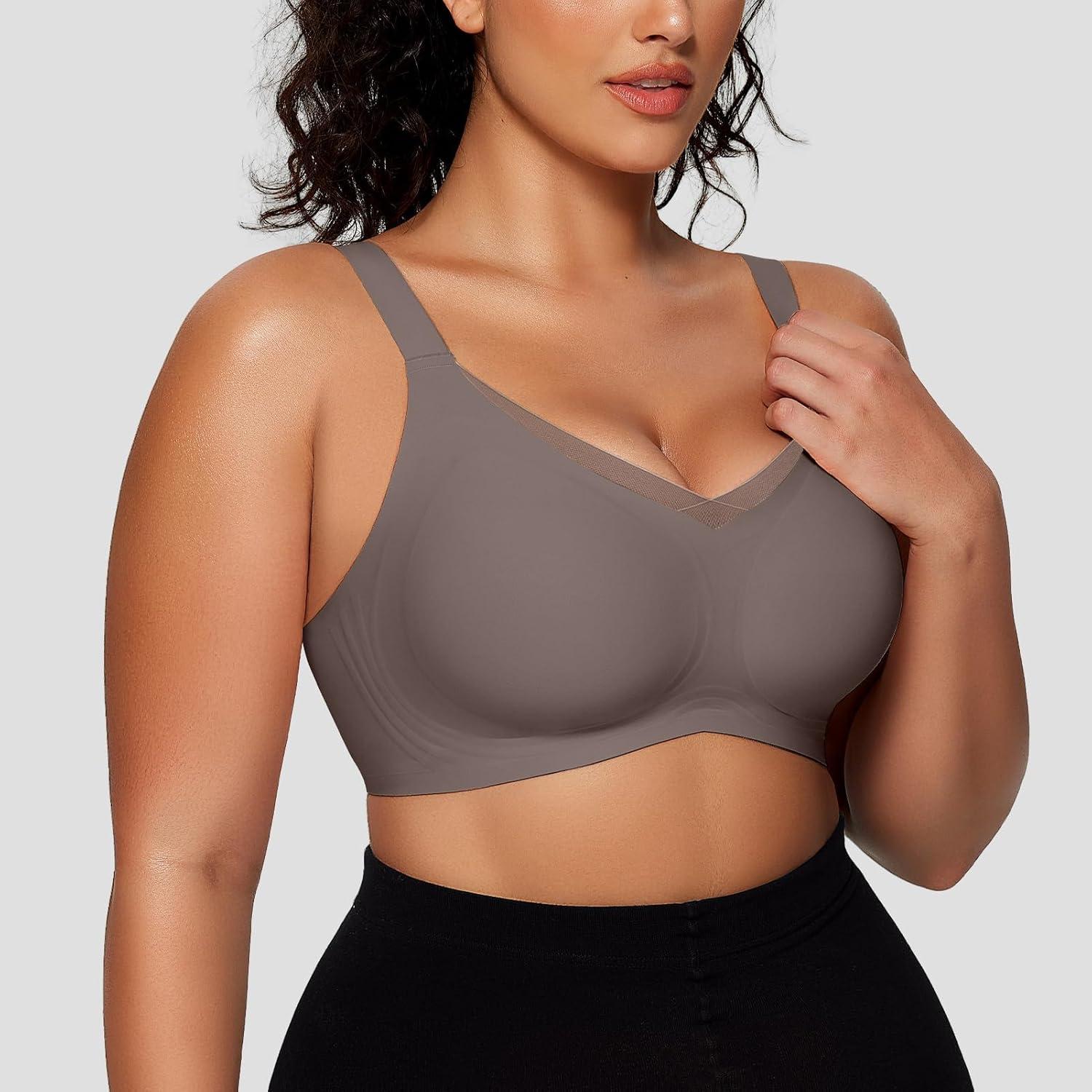 imageOEAK Womens Wireless Jelly Bras V Mesh Comfortable Bralette Supportive Tshirt Bra No Underwire Seamless Push Up Everyday Bras Grey 2XL