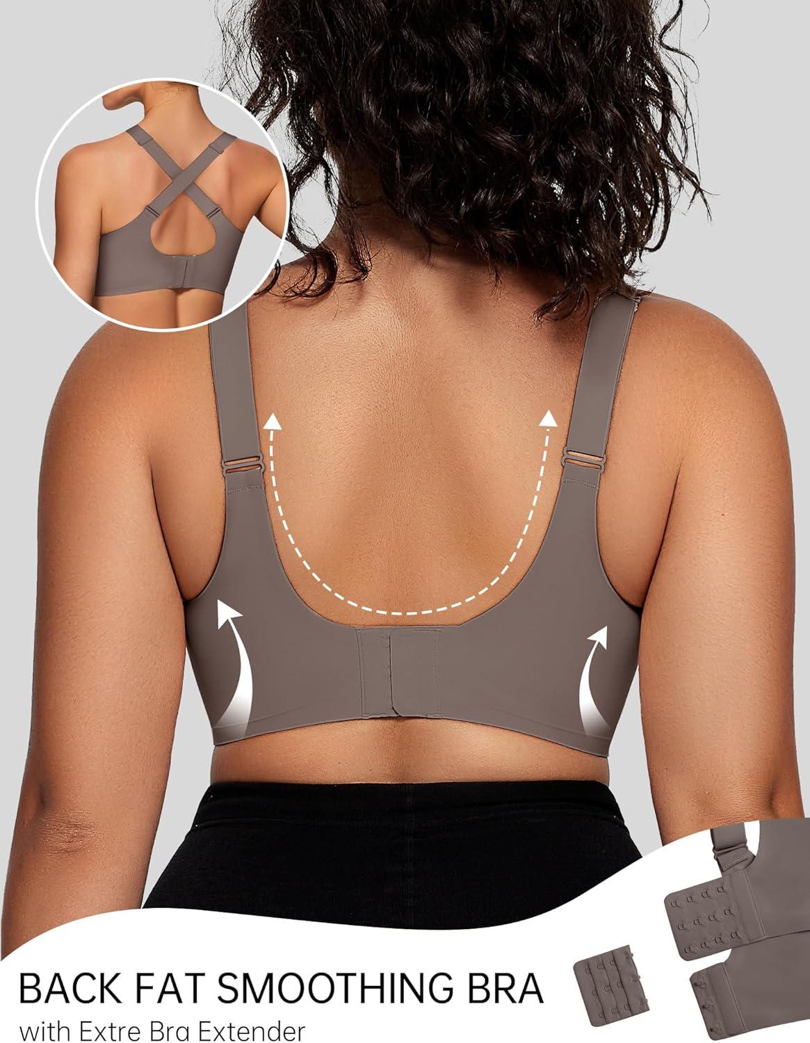 imageOEAK Womens Wireless Jelly Bras V Mesh Comfortable Bralette Supportive Tshirt Bra No Underwire Seamless Push Up Everyday Bras Grey 2XL