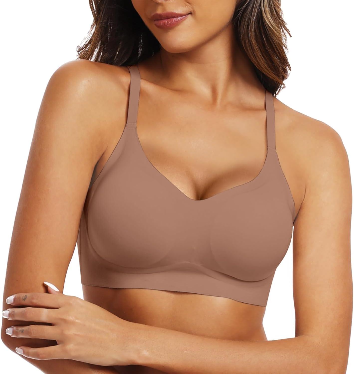imageOEAK Womens Wireless Jelly Bras Comfortable Push Up Bra No Underwire Gel Bra Full Support Lift Everyday Seamless Tshirt Bras Coffee L
