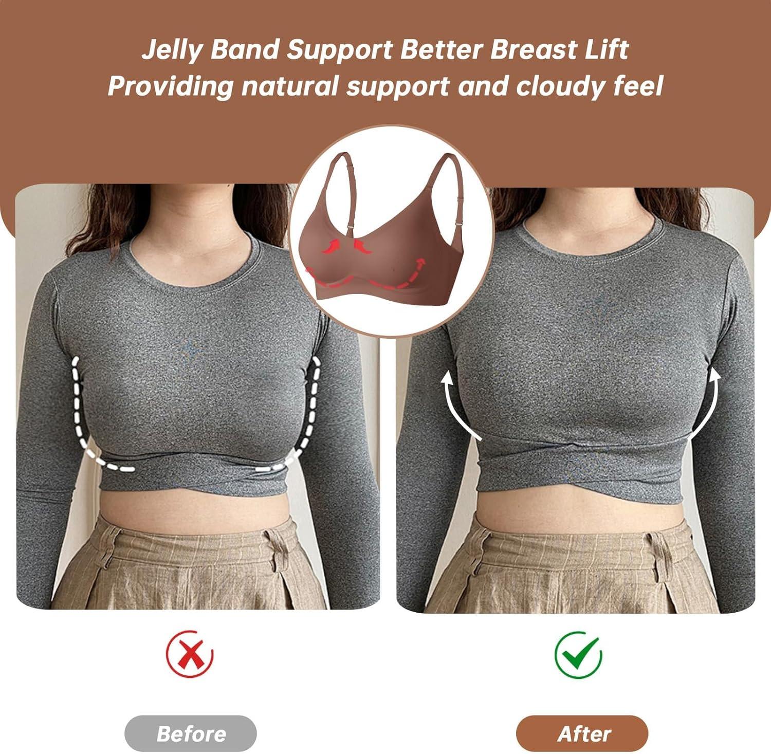 imageOEAK Womens Wireless Jelly Bras Comfortable Push Up Bra No Underwire Gel Bra Full Support Lift Everyday Seamless Tshirt Bras Coffee L
