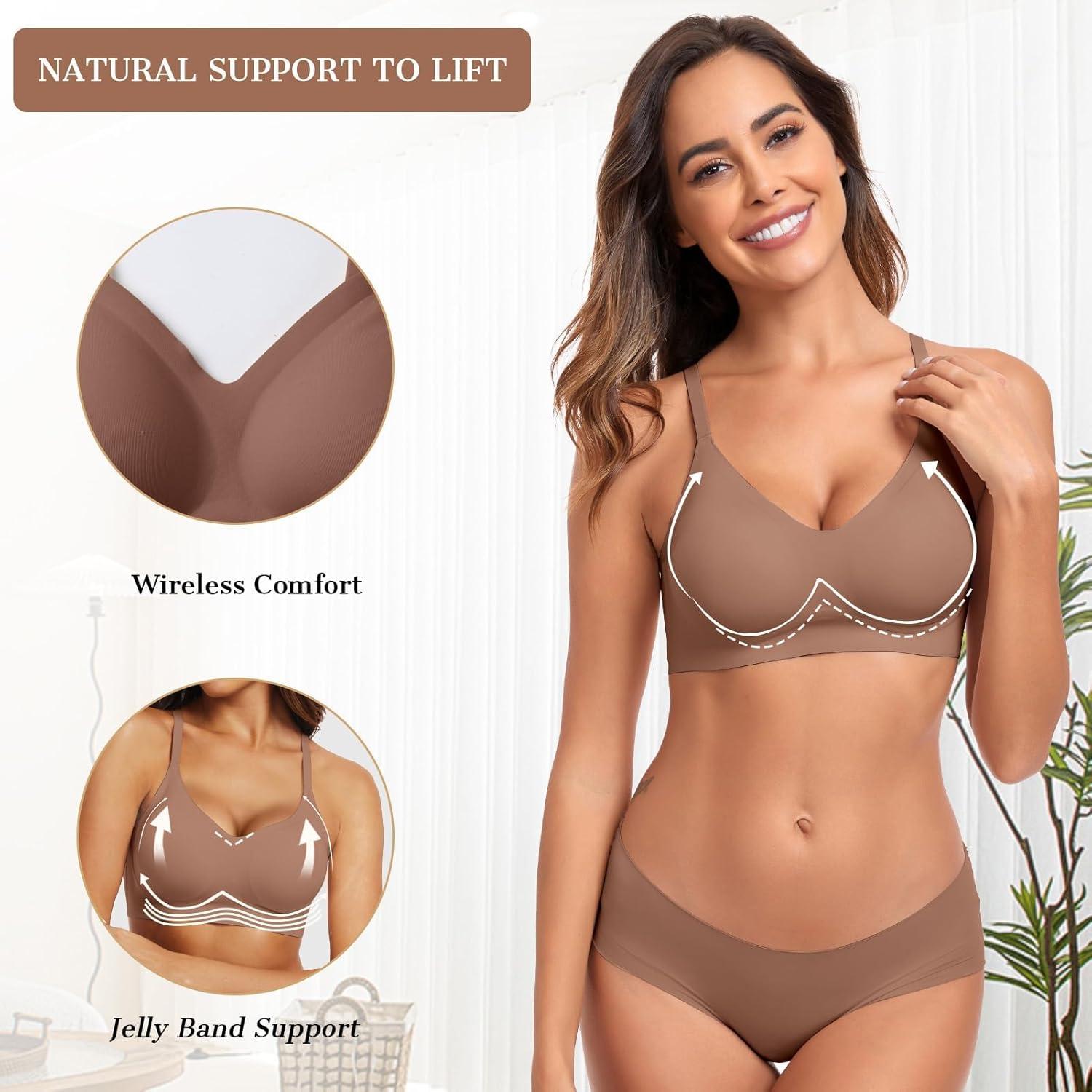 imageOEAK Womens Wireless Jelly Bras Comfortable Push Up Bra No Underwire Gel Bra Full Support Lift Everyday Seamless Tshirt Bras Coffee L