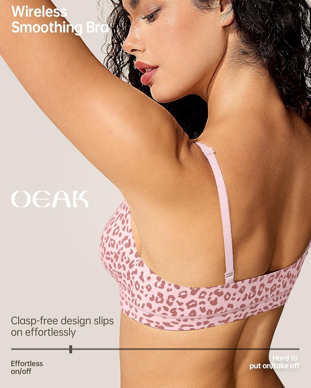 imageOEAK Womens Comfortable Triangle Bras No Underwire Sexy Plunge Unlined Bralette Pull On Bra Seamless Everyday Tshirt BrasPink Leopard